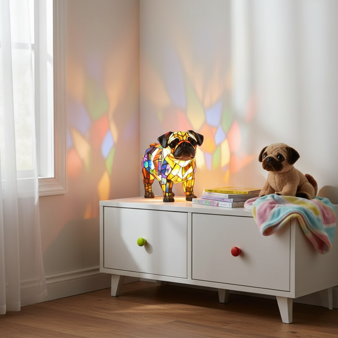 Pippa, a Pug do Brilho Eterno e Lareira Quente