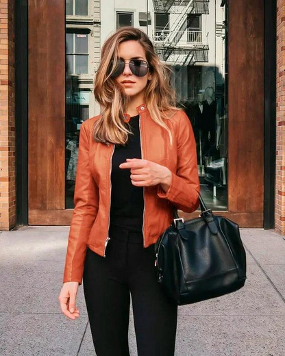 Jaqueta de couro feminina laranja