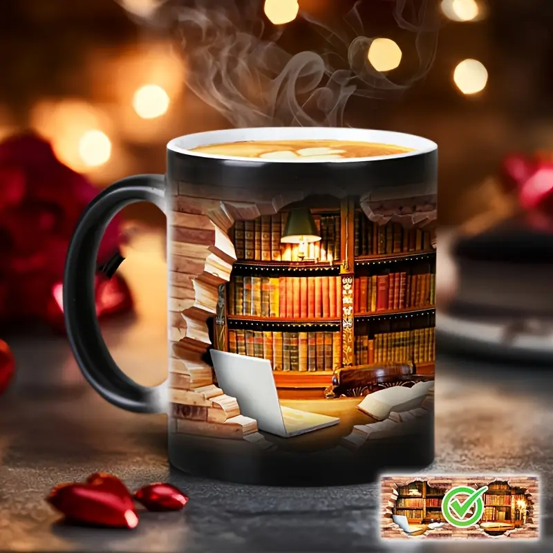 Caneca Cerâmica Charmosa com Efeito Térmico para Amantes de Livros