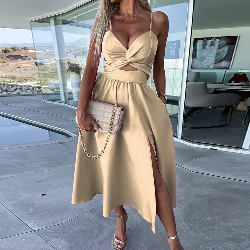 Vestido Feminino Midi Dourado