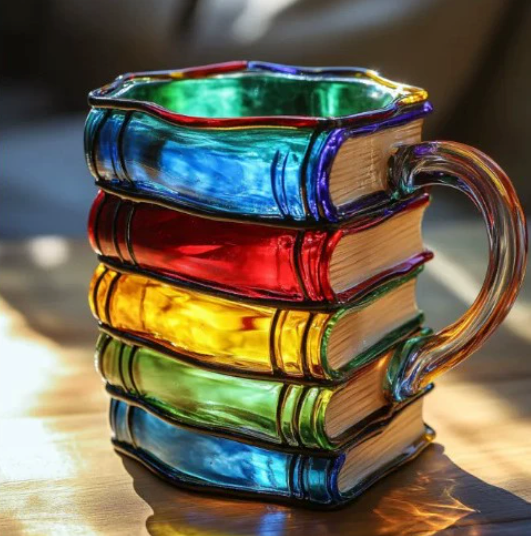 Caneca Colorida Artesanal com Design de Livro